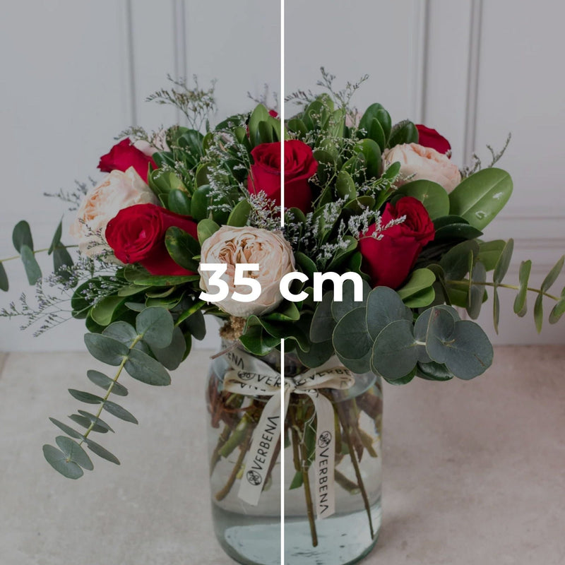 Puesta de Sol - Peonia Eterna Rosa y Rosa Roja