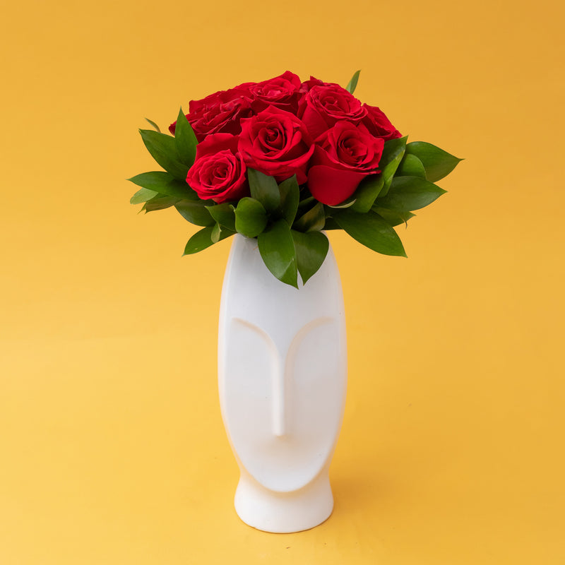 12 Rosas Rojas con Florero Rostro - Flores