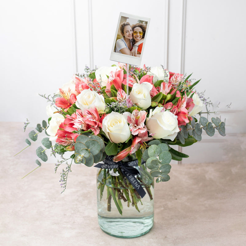 Foto Personalizada Con Himalaya - Rosa Blanca y Astromelia Rosa