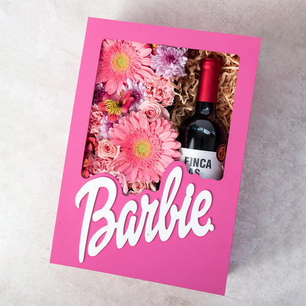 Barbie Girl con Vino - Caja de Flores y Vino