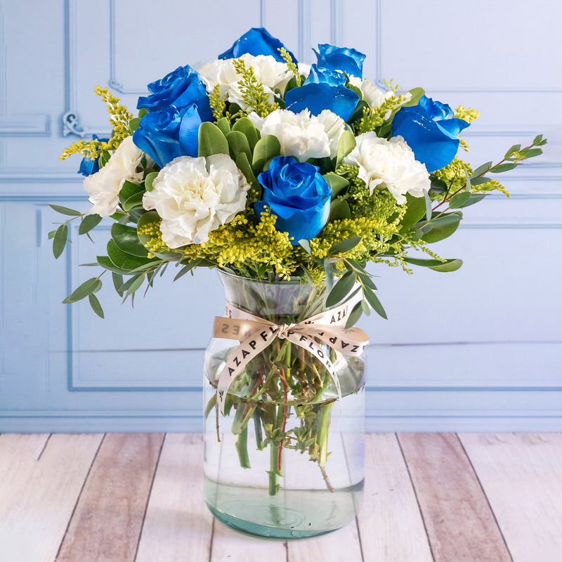Océano - Rosa Azul, Clavel Blanco y Solidago