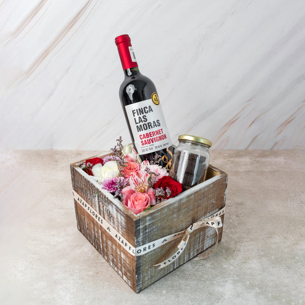 Flores con Chocolate y Vino - Caja