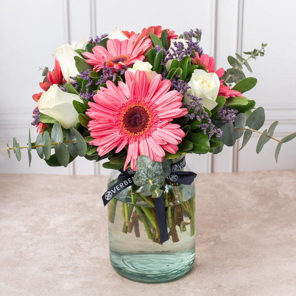 Rosa Pastel - Gerbera Rosa con Rosa Blanca.