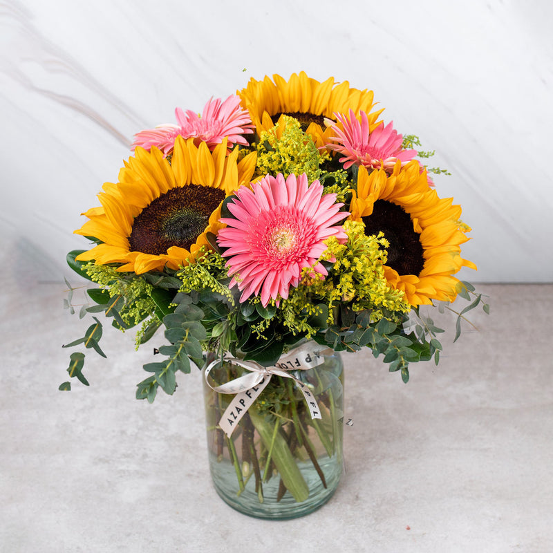 Por Siempre - Girasoles y Gerbera Rosa