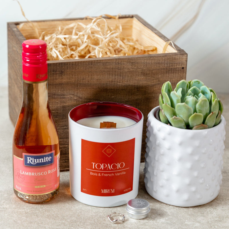 Kit Vela Mirium Topacio - con Vino Rosado y Suculenta
