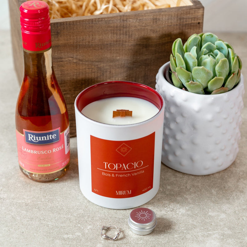 Kit Vela Mirium Topacio - con Vino Rosado y Suculenta