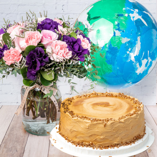 Nobleza - con Pastel Dulce de Leche y Globo Explosión Azul y Verde